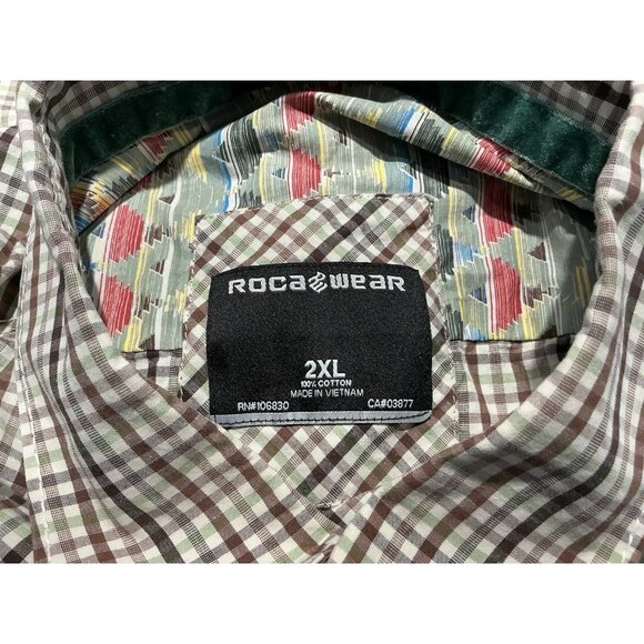 Rocawear Button Up 2XL Mens Brown Green White Embroidered Logo - Picture 8 of 10